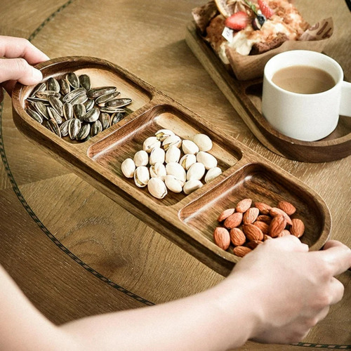 Plato De Bocadillos Aperitivos, De Madera De Acacia División