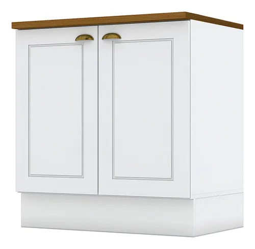 Balcão 2 Portas 80cm Americana Com Tampo Cooktop - Henn Cor Branco/nature