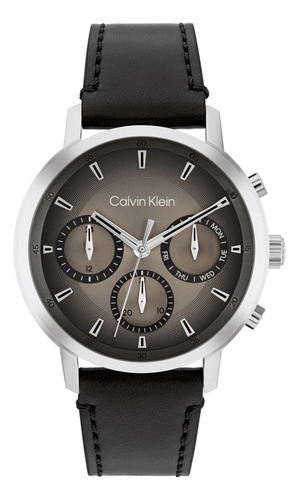 Calvin Klein Reloj Hombre Gauge 25200496 Piel Negro 41mm Bisel Plateado