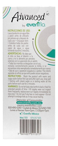 Biberón Evenflo Advanced 120ml Flujo Lento 0 Meses 2 Pack