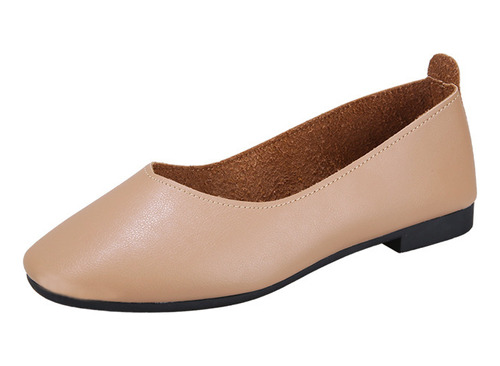 Moda Elegante Beige Punta Cuadrada Zapatos Planos De Mujer