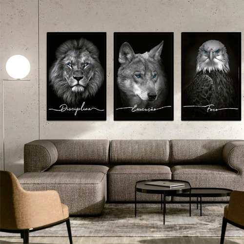 Marco decorativo Frases Lion Discipline Execution Focus, 60 colores, marco negro, color negro