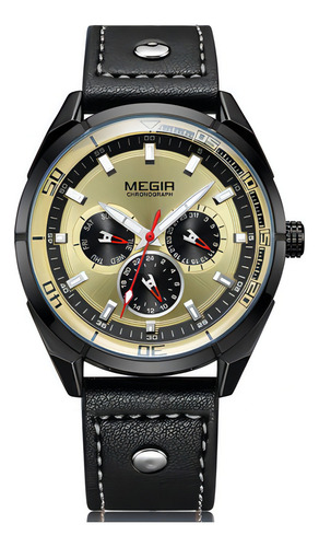Relojes De Cuarzo Megir Calender Leather Business Color Del Fondo Dorado