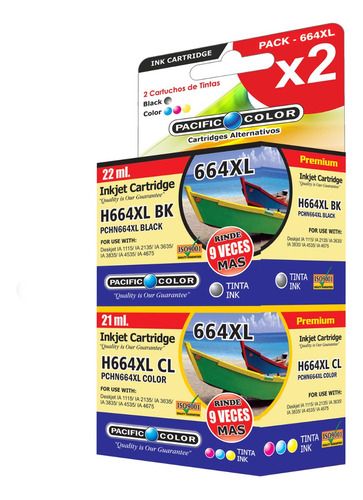 Pack Tinta Compatible Hp 664 Xl Negro Y Tricolor Gratis Env