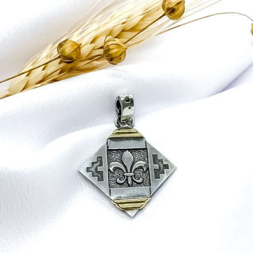 Dije Rombo Flor De Lis Plata Y Oro