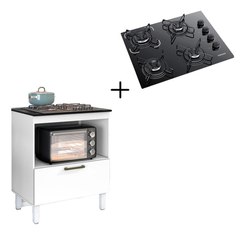 Kit Balcão Cooktop Itatiaia + Fogão Cooktop 4 Bocas Bivolt