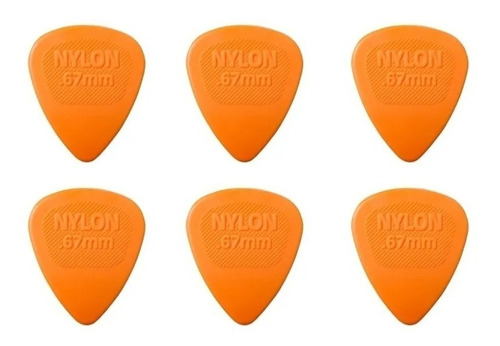 Kit Com 6 Palhetas Dunlop Nylon 0,67mm Laranja