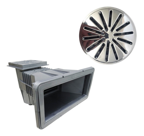 Kit Ralo De Fundo Inox Piscina Alvenaria Com Skimmer Prata