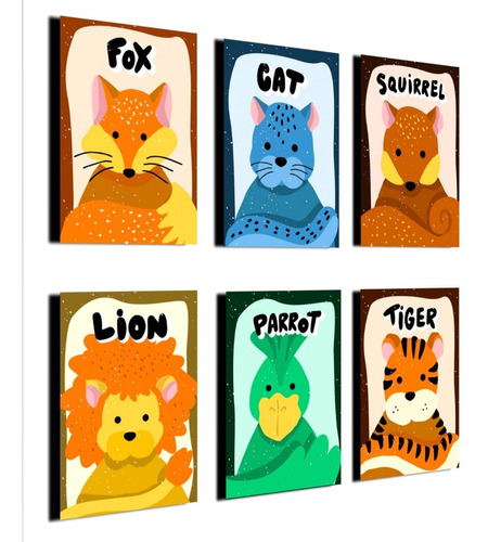 Set  De 6  Cuadros    Infantiles  Con  Nombres De Animalitos