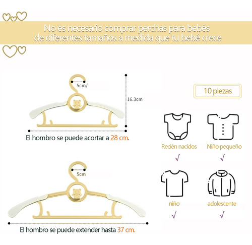 10 Pcs Percha Retráctil Para Ropa Infantil Con Gancho