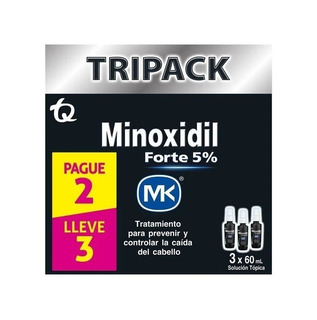 Minoxidil Forte 5% 5G Solución Tópica En Caja Por 3 Frascos De 60 mL C/U