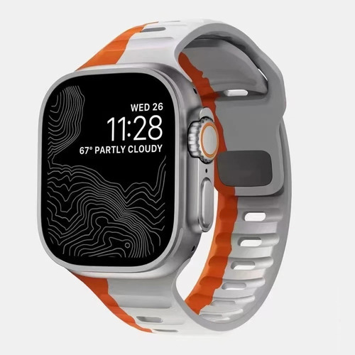 Pulseira De Silicone Esportiva Mariner Alta Qualidade Compativel Com Apple Watch Ultra 1 E 2 49mm Iwatch 9 8 7 6 5 4 3 2 1 42mm 44mm 45mm 49mm - cor Laranja com cinza