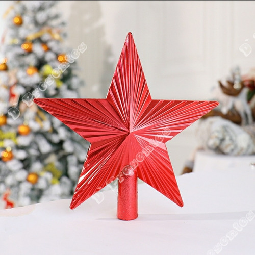 Estrela Para Arvore Natal Ponteira Dourado E Vermelho 20cm