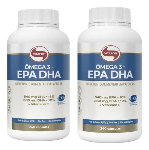 Kit 2 Ômega 3 Dha 540mg Epa 360mg Vitamina E 240 Cap Vitafor