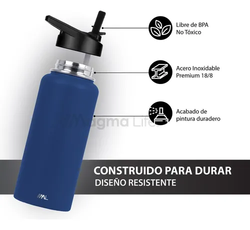 Magma Life Termo Para Café Y Agua De Acero Inoxidable 32 Oz (950 Ml): Contiene 3 Tapas Para Diferentes Tipos De Bebidas, Ideal Para Mantener La Temperatura Deseada (azul marino)