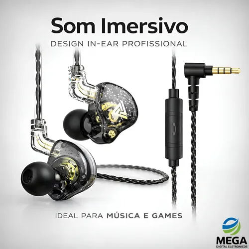 Fone de ouvido In-Ear QKZ AK6 Pro Microfone Gamer Cancelamento Ruído Preto