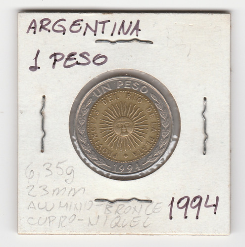 Moneda Argentina 1 Peso 1994 Vf+