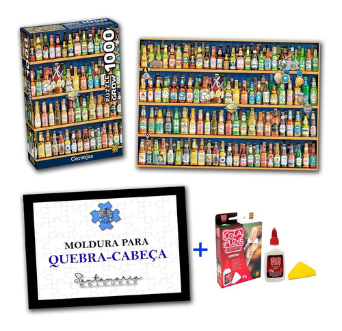 Kit Quebra-cabeça Cervejas + Moldura + Cola Puzzle Grow