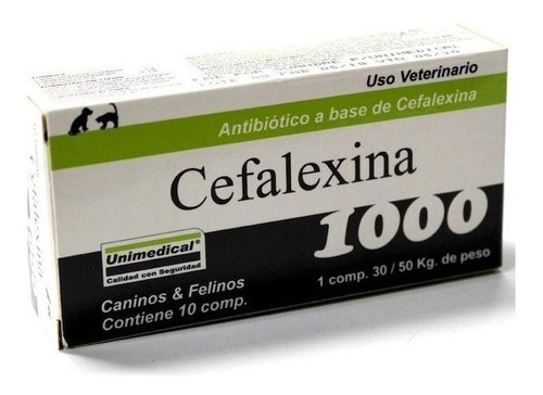 Cefalexina 1000 Antibiótico Para Perros Y Gatos X 10 Comp