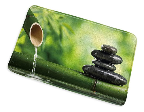 Zen Garden Bathroom Mat Green Bamboo Black Stone Spa Themed 