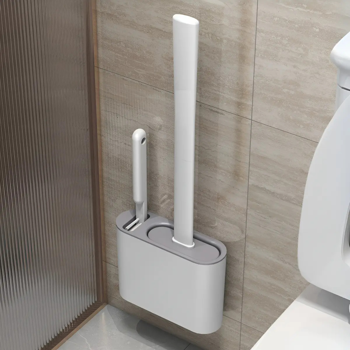 Escova De Silicone Para Vaso Sanitário 2 Em 1 Base De Banheiro Branco Preto