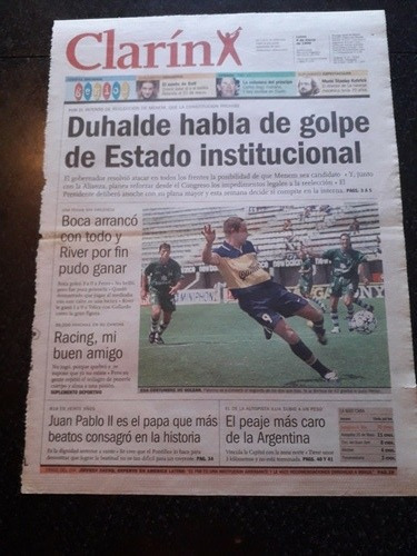 Tapa Diario Clarín 8 3 1999 Boca Palermo Golpe Estado Duhald