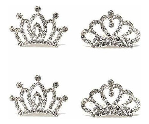 Honbay 4pcs Mini Cristal Rhinestone Corona Peine De Pelo Pri