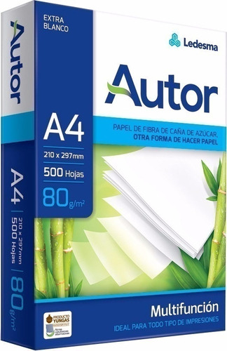 Resma Autor A4 Papel 80 Gramos 500 Hojas Para  Oficina