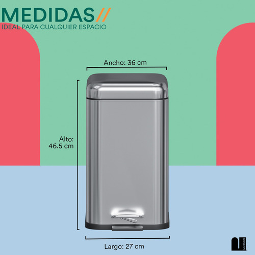 Bote De Basura De 20 L De Acero Inoxidable Con Pedal Mubson Color Plateado