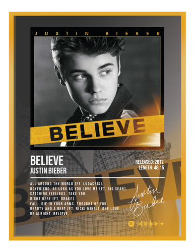 Cuadro Justin Bieber Believe Album Music Firma C/marco 40x30