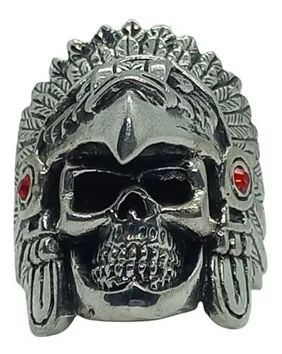 Guerrero Aguila Anillo Azteca Plata 925 Hombre Calavera