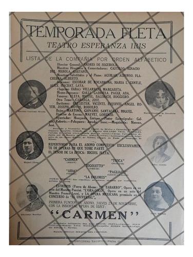 Cartel Antiguo Temporada Del Teatro Iris 1922