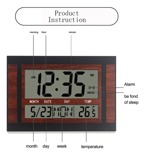 Reloj Digital De Pared Lcd Con Calendario De Temperatura Con
