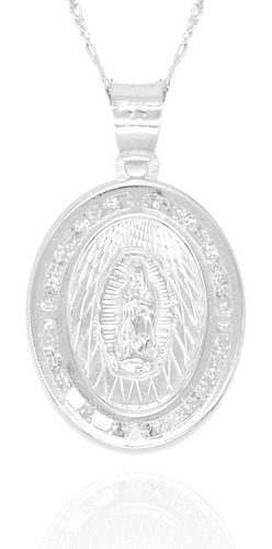 Collar Virgen Rostro Ovalada. Plata 0.925, Primera Comunión