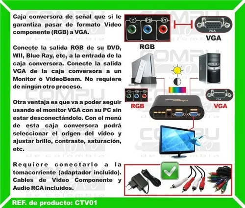 Adaptador De Señal Rgb A Vga Ref: Ctv01 Computoys Sas