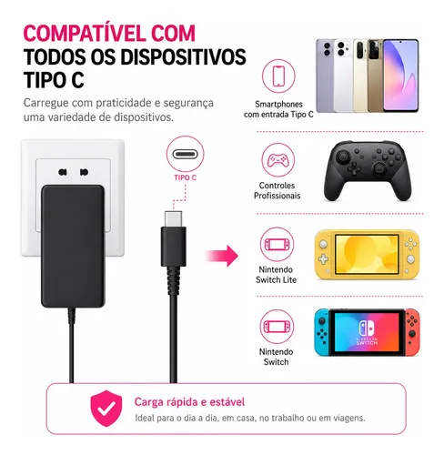 Carregador Compatível Nintendo Switch Oled Lite 15v 2.6a