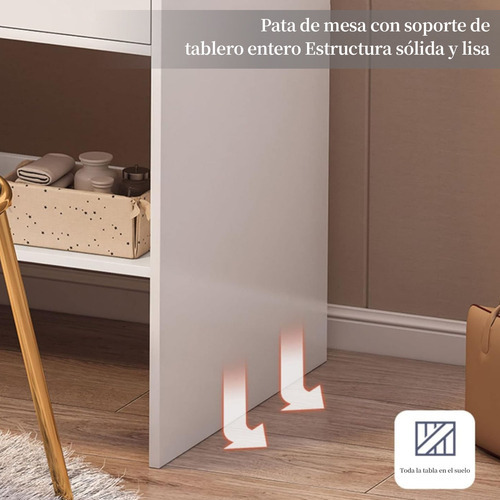 Tocador De Madera Multifuncional Con Led Espejo Y Sillas Blanco Brillante