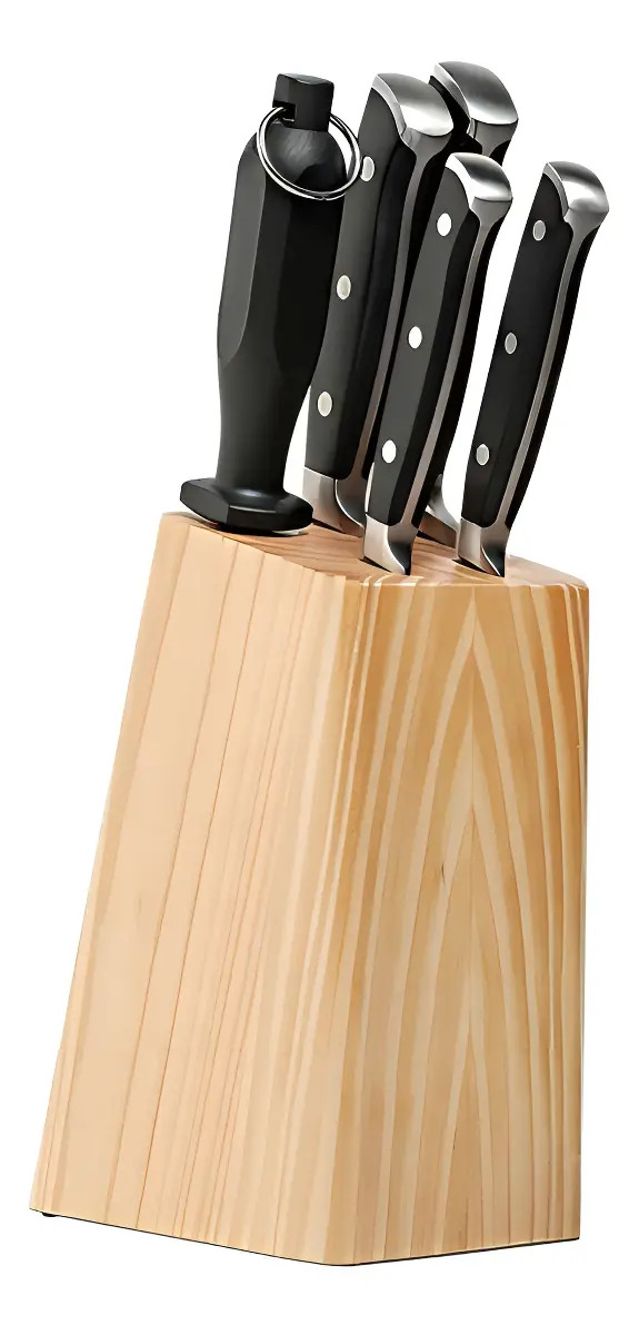 Conjunto De Facas Inox C/ Cepo Cheff 6 Pçs 2519/115 Brinox Cor Preto