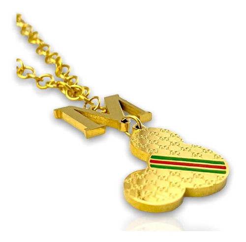 Juego De Collar Y Aretes Micky Mouse Dorado Acero Inoxidable