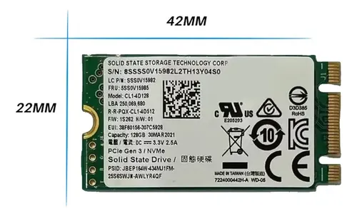 Ssd Nvme M.2 2242 Ssstc 128gb Cl1-4d128 Oem Pcie B + M Key