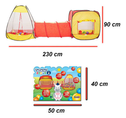 Casita Pelotero Con Túnel Y 100 Pelotas - 3 En 1