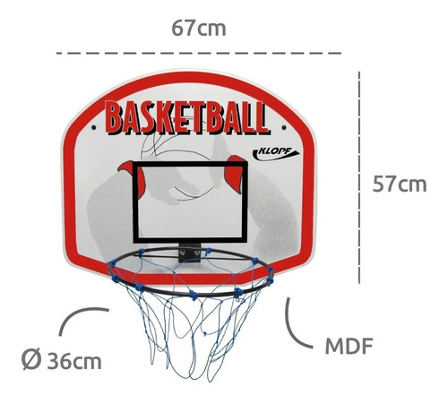 Imagem 3 de 5 de Tabela De Basquete Infantil Mdf + Aro + Rede Klopf 1017