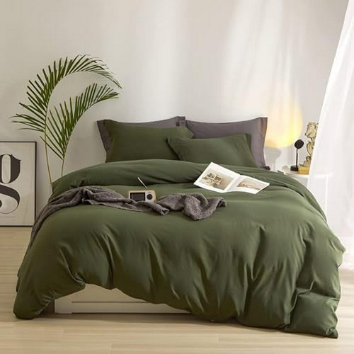 Funda Nórdica Verde Oliva Para Cama Queen 3 Piezas