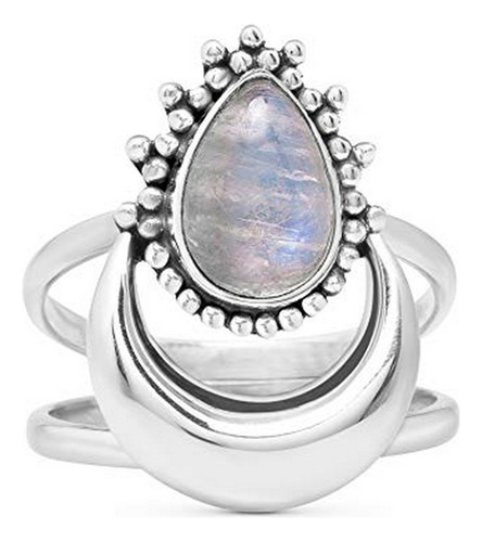 Koral Jewelry Pera Moonstone Anillo De Luna Étnico Plata De 