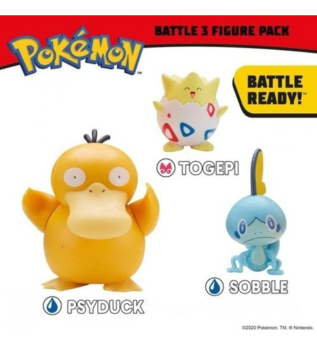 Pokemon Battle Figure Set Psyduck + Sobble + Togepi Pehuen