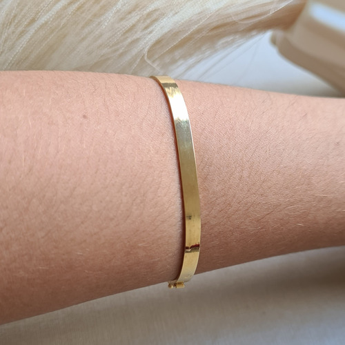 Bracelete Quadrado/retangular 4mm - 19cm - Ouro 18k Dourado 4 Mm 19 Cm
