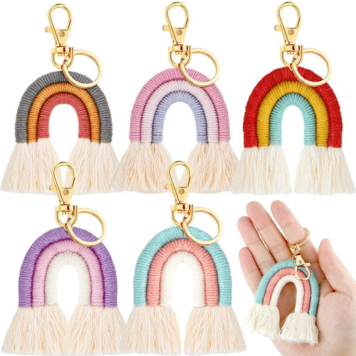 5 Piezas De Llavero De Arco Iris Tejido De Macramé Lla...