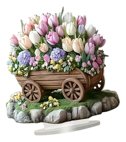 Decoración De Carrito De Flores 2d, Adorno De Escritorio