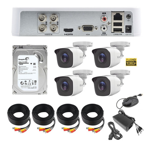 Imagen 1 de 8 de Kit Video Vigilancia 4 Cámaras 1080p / 2mp Hilook 500gb
