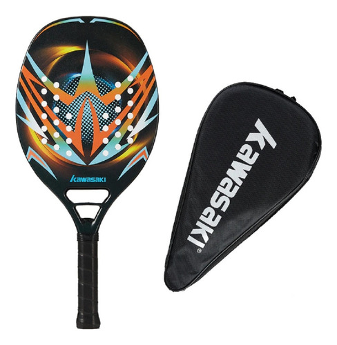 Raquete De Beach Tennis Kawasaki Fibra Carbono Com Capa Cor Preto/laranja